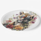 キュートウォーター色ワイルドタイガーカッブ子供の誕生日 ペーパープレート (アングル)