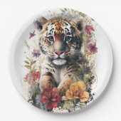 キュートウォーター色ワイルドタイガーカッブ子供の誕生日 ペーパープレート (正面)