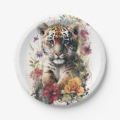 キュートウォーター色ワイルドタイガーカッブ子供の誕生日 ペーパープレート (正面)