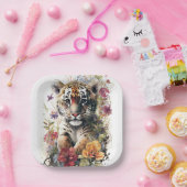 キュートウォーター色ワイルドタイガーカッブ子供の誕生日 ペーパープレート (パーティー)