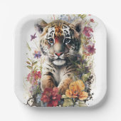 キュートウォーター色ワイルドタイガーカッブ子供の誕生日 ペーパープレート (正面)