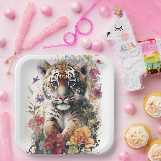 キュートウォーター色ワイルドタイガーカッブ子供の誕生日 ペーパープレート (パーティー)