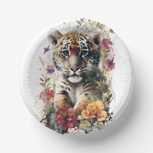 キュートウォーター色ワイルドタイガーカッブ子供の誕生日 ペーパーボウル (正面)