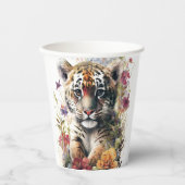 キュートウォーター色ワイルドタイガーカッブ子供の誕生日 紙コップ (正面)