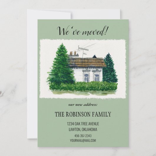 キュートウォーター色ヴィンテージコテージ引っ越しましたレトロ 招待状 (正面)