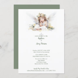 キュートウォーター色小さな女の子エンジェルクロスバプテスマ 招待状