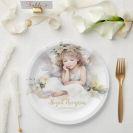 キュートウォーター色小さな女の子エンジェル宗教 ペーパープレート
