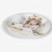 キュートウォーター色小さな女の子エンジェル宗教 ペーパープレート (アングル)