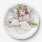 キュートウォーター色小さな女の子エンジェル宗教 ペーパープレート (正面)