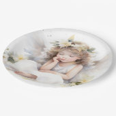 キュートウォーター色小さな女の子エンジェル宗教 ペーパープレート (アングル)