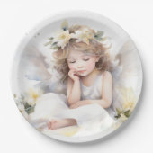 キュートウォーター色小さな女の子エンジェル宗教 ペーパープレート (正面)