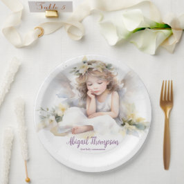 キュートウォーター色小さな女の子エンジェル宗教 ペーパープレート
