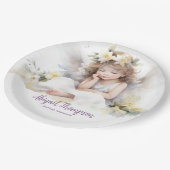 キュートウォーター色小さな女の子エンジェル宗教 ペーパープレート (アングル)