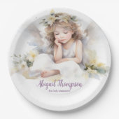キュートウォーター色小さな女の子エンジェル宗教 ペーパープレート (正面)