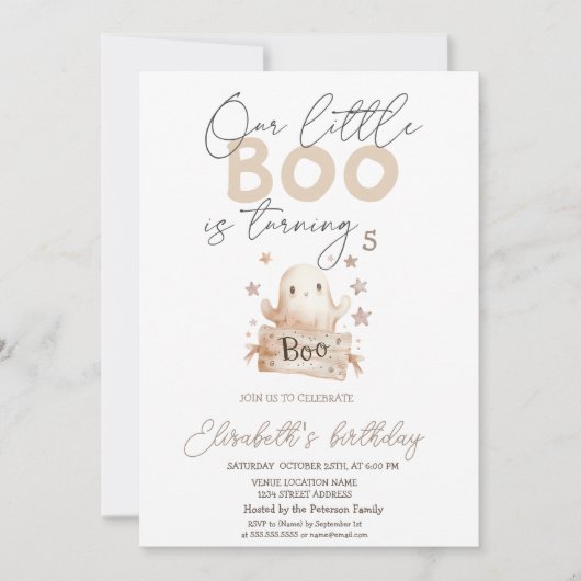 キュートウォーター色幽霊ブハロウィーン誕生日 招待状 (正面)