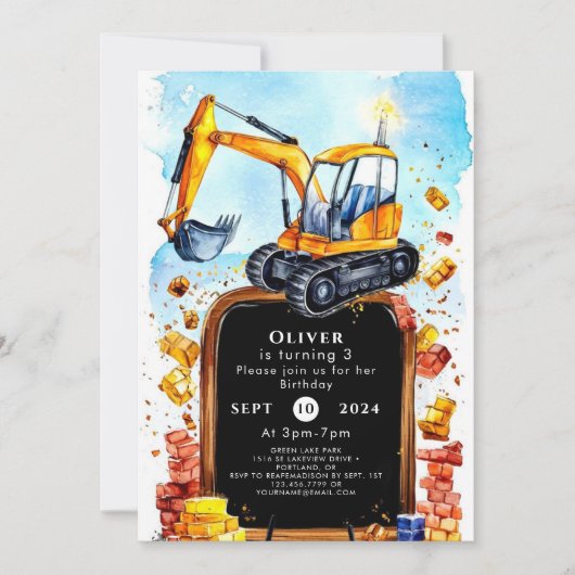 キュートウォーター色建築誕生日 招待状 (正面)