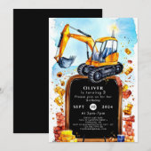 キュートウォーター色建築誕生日 招待状 (正面/裏面)