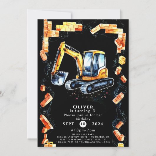 キュートウォーター色建築誕生日 招待状 (正面)