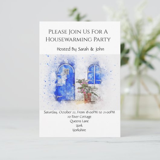 キュートウォーター色引っ越し祝いパーティーパーティの招待状 招待状 (スタンド正面)