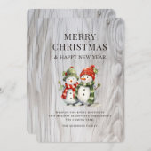 キュートウォーター色雪だるまホリデーカード シーズンカード (正面/裏面)