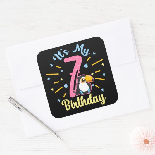 キュートウカン7誕生日7歳誕生少女 スクエアシール (封筒)