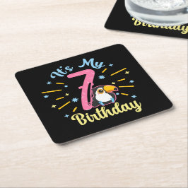 キュートウカン7誕生日7歳誕生少女 スクエアペーパーコースター