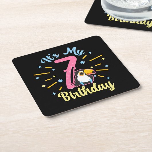 キュートウカン7誕生日7歳誕生少女 スクエアペーパーコースター (アングル)