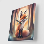 キュートウッドランドアニマルキツネサングロー スクエア壁時計 (傾斜)