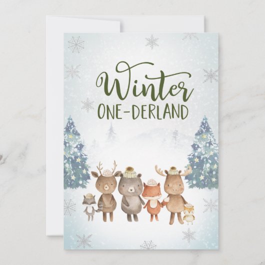 キュートウッドランドアニマルズウィンターオンダーランド誕生日 招待状 (裏面)