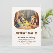キュートウッドランドアニマルズボンファイヤーキャンプ誕生日 招待状 (スタンド正面)