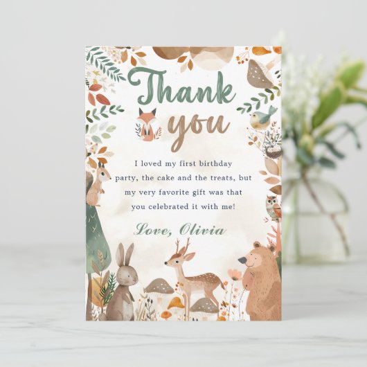 キュートウッドランドアニマルズ誕生日サンキューカード 招待状 (スタンド正面)