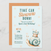 キュートウッドランドカタツムリのタイムフライ誕生日 招待状 (正面/裏面)