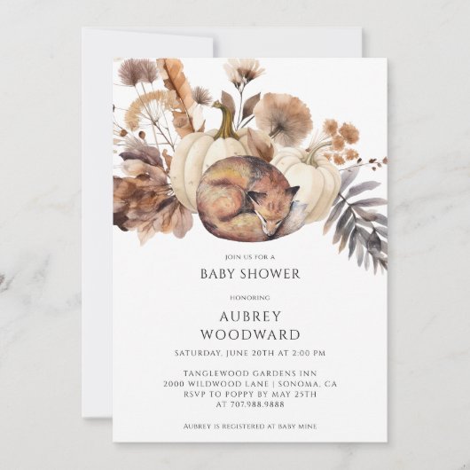 キュートウッドランドキツネカボチャ秋 招待状 (正面)