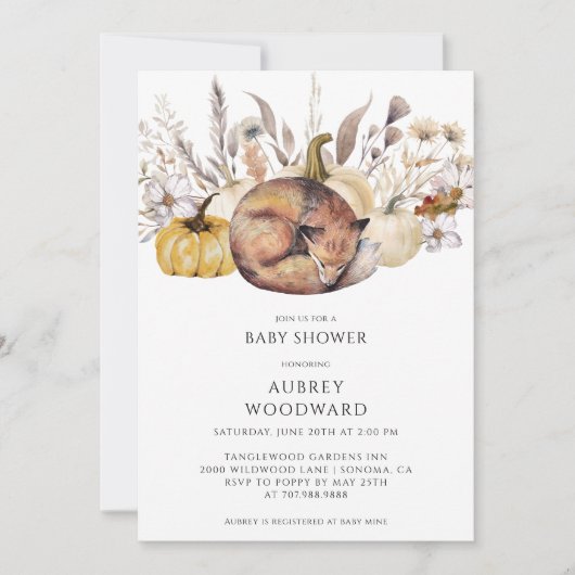 キュートウッドランドキツネカボチャ秋 招待状 (正面)