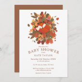 キュートウッドランドキツネキューブベビーシャワー 招待状 (正面/裏面)