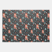 キュートウッドランドキツネブラッククリスマス ラッピングペーパーシート (正面)