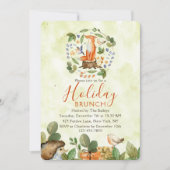 キュートウッドランドキツネホリデーブランチ素朴ウォーターカラー 招待状 (正面)