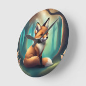 キュートウッドランドキツネ子供部屋ルーム ラウンド壁時計 (傾斜)