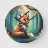 キュートウッドランドキツネ子供部屋ルーム ラウンド壁時計 (正面)