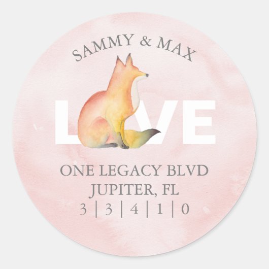 キュートウッドランドキツネ差出人住所封筒用シール ラウンドシール (正面)