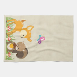 キュートウッドランドクリーチャーマンガイラストレーション キッチンタオル
