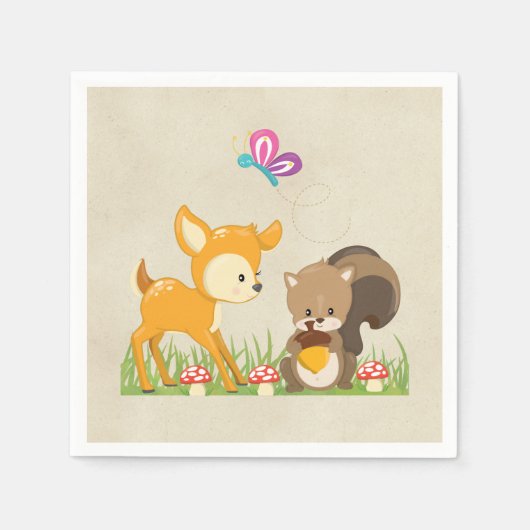 キュートウッドランドクリーチャーマンガイラストレーション スタンダードカクテルナプキン (正面)