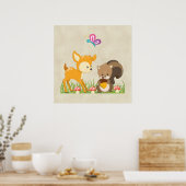 キュートウッドランドクリーチャーマンガイラストレーション ポスター (キッチン)