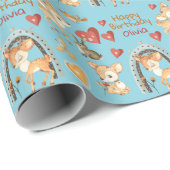 キュートウッドランドディアバードハート誕生日 ラッピングペーパー (ロールコーナー)