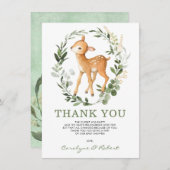 キュートウッドランドディアフォレストグリーンベビー子鹿 サンキューカード (正面/裏面)