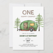 キュートウッドランドトラックハッピーキャンパー子供の誕生日 招待状 (正面)