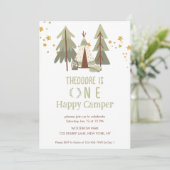 キュートウッドランドハッピーキャンパーファースト誕生日 招待状 (スタンド正面)