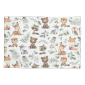 キュートウッドランドフォレストアニマルズセージグリーンベビー 枕カバー (裏面)