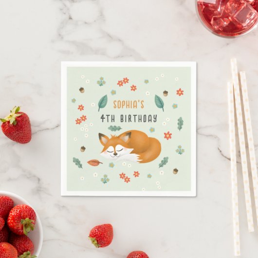 キュートウッドランドフォレストキツネ子供の誕生日 スタンダードカクテルナプキン (インサイチュ)