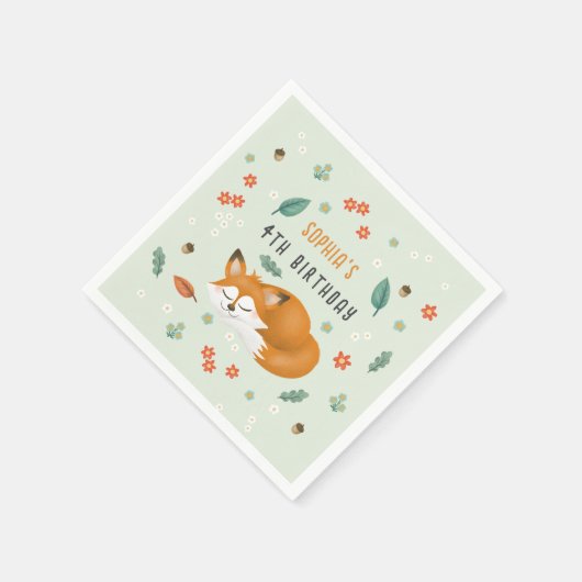 キュートウッドランドフォレストキツネ子供の誕生日 スタンダードカクテルナプキン (角)